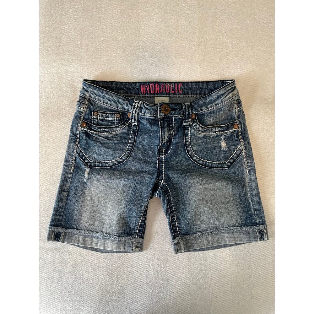Hydraulic Girl’s Dark Wash Jean Shorts Low Rise 6.5” Inseam Size 9/10